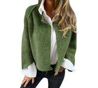Onsoyours Mantel Damen Elegant Chic Jacken Warme Übergangsmantel Casual Langarm Cardigan Kurzer Trenchcoat Knöpf Wollmantel Frauen Croppedjacke Outwear Herbst Winter A Grün XL