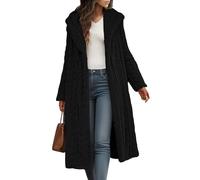 Onsoyours Mantel Damen Lang Winter Warme Plüschmantel Langarm Hoodie Fleecemantel Modische Teddyfleece Jacke Dicke Overcoat Lose Kapuzenjacket Einfarbig Teddyjacke A Schwarz L