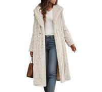 Onsoyours Mantel Damen Lang Winter Warme Plüschmantel Langarm Hoodie Fleecemantel Modische Teddyfleece Jacke Dicke Overcoat Lose Kapuzenjacket Einfarbig Teddyjacke A Beige M