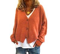 Onsoyours Mantel Damen Langarm Strick Pullover Elegant Chic Strickjacke Winter Cardigan Knit Sweater Einfarbig Mantel Sweater Bluse Winter Cardigan Tops B Orange L