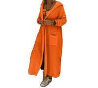Onsoyours Orange Taschen Mit Kapuze Langarm Lässige Cardigan Damen Grobe Strickjacke Lang Mantel Mode M