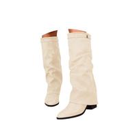 Onsoyours Overknees Stiefel Damen Wildleder Weitschaftstiefel Elegant Bequemer Langschaft Boots mit Absatz Herbst Winterschuhe A Beige 39 EU