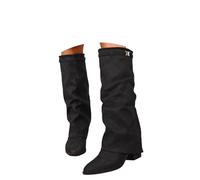 Onsoyours Overknees Stiefel Damen Wildleder Weitschaftstiefel Elegant Bequemer Langschaft Boots mit Absatz Herbst Winterschuhe A Schwarz 39 EU