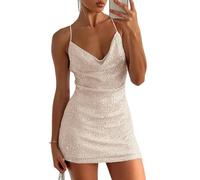 Onsoyours Paillettenkleid Damen Glitzer Ärmellos Partykleid Elegant Spaghettiträger Kurze Kleider Sexy Sequin Bodycon Minikleid Tunika Club Cocktailkleid Partykleid A Aprikose L