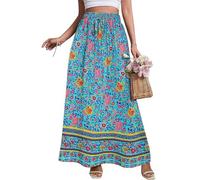 Onsoyours Röcke Damen Sommer Rock Lang Maxirock A-Linie Sommerrock Hohe Taille Elastisch Boho Strandrock A8 L