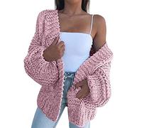 Onsoyours Rosa V-Ausschnitt Laternenärmel Oversize Lässige Grobe Cardigan Strickjacke Damen Mode XXL