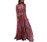 Onsoyours Sommerkleider Damen Kurzarm V-Ausschnitt Strand Blumen Kleider Abendkleid Knielang A Rot 36