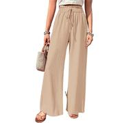 Onsoyours Stoffhose Damen Hohe Taille Palazzo Hose Casual Weite Hose Anzughose Paperbag Elegant Hosen Sommer Büro Business Festlich Anzughose mit Gürtel A Aprikose L