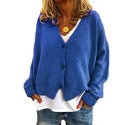 Onsoyours Strickjacke Damen Gestrickt Strickmantel Grobstrick Pullover Open Front Strickcardigan Lang Mantel Verdicken Wollmantel Winterjacke Langstrickjacke Übergroß Lose Outwear B Blau L