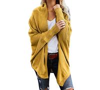 Onsoyours Strickjacke Damen Grobstrick Strickmantel Herbst Winter Cardigan Lange Ärmel Solid Color Casual Mantel Pullover Coat Open Front Sweater Gelb 42