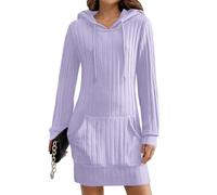 Onsoyours Sweatkleid Damen Langarm Kapuze Pulloverkleid Winter Minikleid Elegant Longpullover Lässig Sweatshirtkleid Kurzes Strickkleid Herbstkleid Mit Taschen A Violett L