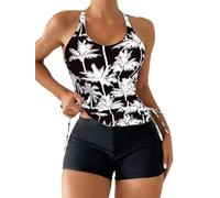 Onsoyours Tankini Damen Bauchweg Bademode Set Freizeit Badeanzug Tankinis Zweiteiler Sommer Badeanzüge Damen Oberteil mit Badeshorts A Schwarz Weiß M
