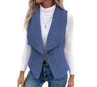 Onsoyours Teddy Weste Damen Ärmellose Fleeceweste Leicht Casual Fellweste Herbst Winter Warm Weste V-Ausschnitt Lammwolle Samt Weste Lose Kurze Jacke A Blau XS