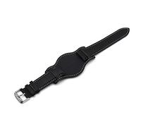 Onthelevel Leder-Manschetten-Uhrenarmband, 18 mm, 20 mm, 22 mm, Vintage-Echtleder, matt, für Herren und Damen (20 mm, schwarz mit weißer Linie)