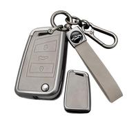 ontto Autoschlüssel Hülle aus Legierung Leder Passt für VW Golf 7 Variant Polo Tiguan Seat Leon für Skoda Octavia Superb Fernbedienung Cover Schlüsselhülle Leder Schlüsseletui 3 Tasten-B Grau