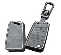 ontto Autoschlüssel Hülle Passt für VW Polo Golf 7 MK7 Tiguan MK2 Passat für Skoda Octavia A7 Kodiaq Seat Ateca Leon Metall Leder Schlüsselhülle Schlüsselanhänger Schlüsselgehäuse Schutzhülle Grau B