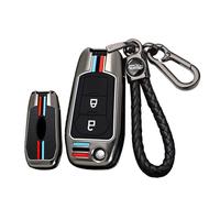 ontto Schlüsselhülle Autoschlüssel Hülle Passt für Ford Figo Mondeo Ecosport Fiesta Mk8 Everest Ranger Fusion Kuga F150 Metall Silikon Klappschlüssel Schutzhülle Schlüsselanhänger 2 Tasten-Schwarz A