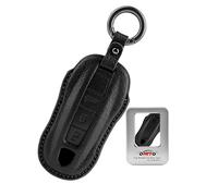 ontto Schlüsselhülle kompatibel mit Porsche Panamera Spyder Carrera Macan Boxster Cayman Cayenne 911 970 981 991 2019-2024 Autoschlüssel Hülle Leder Schutz mit Schlüsselanhänger 3 Tasten Schwarz B