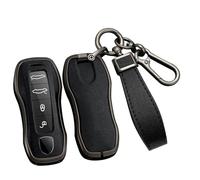 ontto Schlüsselhülle Passt für Porsche Cayenne Macan Panamera Taycan 718 911 971 2020-2024 Schutzhülle Metall PU Leder Schlüsselanhänger Autoschlüssel Hülle Schlüsselcover 3/4 Tasten-Schwarz