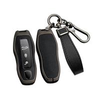 ontto Schlüsselhülle Passt für Porsche Macan Panamera 918 911 981 991 Boxster Cayenne Cayman Schutzhülle Metall PU Leder Schlüsselanhänger Autoschlüssel Hülle Schlüsselcover 3/4 Tasten-Schwarz