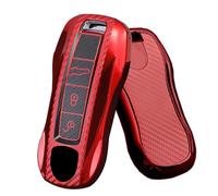 ontto Schlüsselhülle Passt für Porsche Panamera Spyder Carrera Macan Boxster Cayman Cayenne 911 970 981 991 TPU Kohlefaser Autoschlüssel Hülle Etui Schlüsselbox Schlüsselgehäuse Auto-Zubehör-Rot