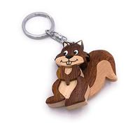 Onwomania - "-Biber Eichhörnchen buschiger Schlüsselanhänger - Holz Glücksbringer ideal als Geschenk z.B. für den besten Freund, die beste Freundin, Mama - Für Männer, Frauen & Kinder