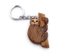 Onwomania - "-Faultier am Ast Schlüsselanhänger - Holz Glücksbringer ideal als Geschenk z.B. für den besten Freund, die beste Freundin, Mama - Für Männer, Frauen & Kinder