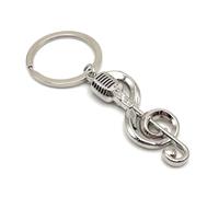 Onwomania Notenschlüssel Mikrofon Musik Schlüsselanhänger aus Metall silber Schlüsselringe Auto Organizer Geschenke für Geburtstag Männer Frauen und Kinder