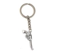 Onwomania Revolver langer Lauf Pistole Schlüsselanhänger Metall Glücksbringer in Alu Geschenkbox, ideal zum Verschenken