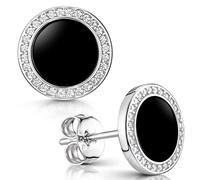Onyx Ohrstecker Stein schwarz Damen Ohrringe mit Zirkonia rund SO-394-Onyx