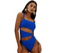 OonMan Badeanzug in Übergröße, einfarbig, schmale Ringverbindung, Bikini, Damen-Badeanzug, Blau, Größe M