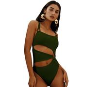 OonMan Badeanzug in Übergröße, einfarbig, schmale Ringverbindung, Bikini, Damen-Badeanzug, Dunkelgrün, Größe M