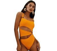 OonMan Badeanzug in Übergröße, einfarbig, schmale Ringverbindung, Bikini, Damen-Badeanzug, Gelb, Größe L