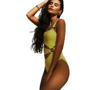 OonMan Badeanzug in Übergröße, einfarbig, schmale Ringverbindung, Bikini, Damen-Badeanzug, Hellgrün, Größe L