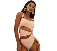 OonMan Badeanzug in Übergröße, einfarbig, schmale Ringverbindung, Bikini, Damen-Badeanzug, Rosa, Größe M