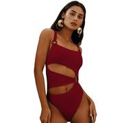 OonMan Badeanzug in Übergröße, einfarbig, schmale Ringverbindung, Bikini, Damen-Badeanzug, Rot, Größe M