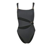 OonMan Badeanzug in Übergröße, einfarbig, schmale Ringverbindung, Bikini, Damen-Badeanzug, Schwarz, Größe S