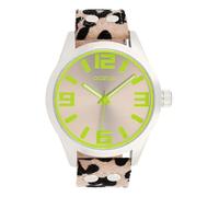 Oozoo C0902 Damenuhr für Damen, silberfarbenes Metallgehäuse, taupefarbenes Zifferblatt, Leoparden Look Armband, Japanisches Quarzwerk, Mineralglas, 46 mm