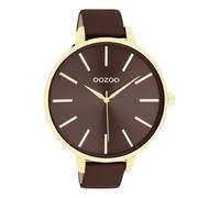 Oozoo C11656 Damenuhr mit braunem Lederband braunem Sunray Zifferblatt goldfarbenen Zeigern und Indexen Metallgehäuse Goldfarben Mineralglas Japanisches Quarzwerk 48 mm