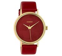 Oozoo Damenuhr mit Lederband 42 MM Colours of Oozoo Ginkgoblatt Zifferblatt Unicolor Rot C10393