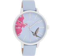 Oozoo Damenuhr mit Lederband 42 MM Colours of Summer Hibiskus und Kolibri Hellblau C11067