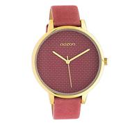 Oozoo Damenuhr mit Struktur Zifferblatt und Lederband 42 MM Goldfarben/Altrosa C10591