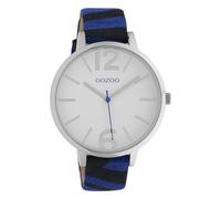 Oozoo Damenuhr mit Zebra Look Lederband Animal Print Colors of Africa 43 MM Weiß Blau C10201