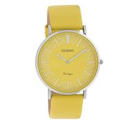 Oozoo Flache Vintage Damenuhr mit Lederband und glänzenden Elementen im Ziffernblatt 40 mm, c20128 - gelb/gelb, Gurt