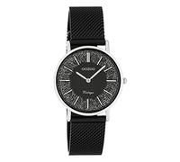 Oozoo Flache Vintage Damen Uhr mit Milanaise-Metallarmband und Glitzer aus Edelstahl, 32 mm, C20141 - schwarz/schwarz, Gurt