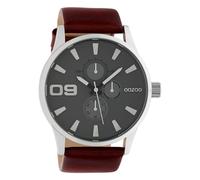 Oozoo Herrenuhr Chrono Look mit Lederband 48 MM Silber/Rotbraun C10348