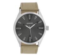 Oozoo Herrenuhr mit Lederband 45 MM Silbergrau/Sand C10021