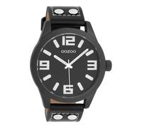 Oozoo - Timepieces Damen Uhr in schwarz/schwarz | Armbanduhr Damen mit Lederarmband | Moderne Uhr für Frauen | Edle Analog Damenuhr in rund C1091 (46mm Gehäuse)