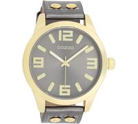 Oozoo - Timepieces Damen Uhr metallic Dark Grey | Armbanduhr Damen mit Lederarmband | Moderne Uhr für Frauen - Edle Analog Damenuhr in rund C1084 (46mm)