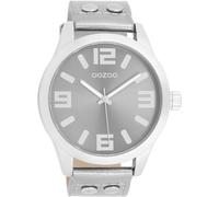 Oozoo - Timepieces Damen Uhr metallic Silver | Armbanduhr Damen mit Lederarmband | Moderne Uhr für Frauen - Edle Analog Damenuhr in rund C1082 (46mm)